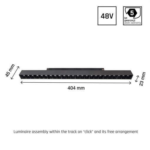 SYSTEM SHIFT - GRID L track lámpa 404x23x42mm 22W 35fok Fekete 5 év Garancia
