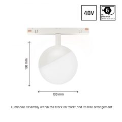   SYSTEM SHIFT - GLOBE, Gömb track lámpa 100x148mm 5W 165fok Fehér 5 év Garancia